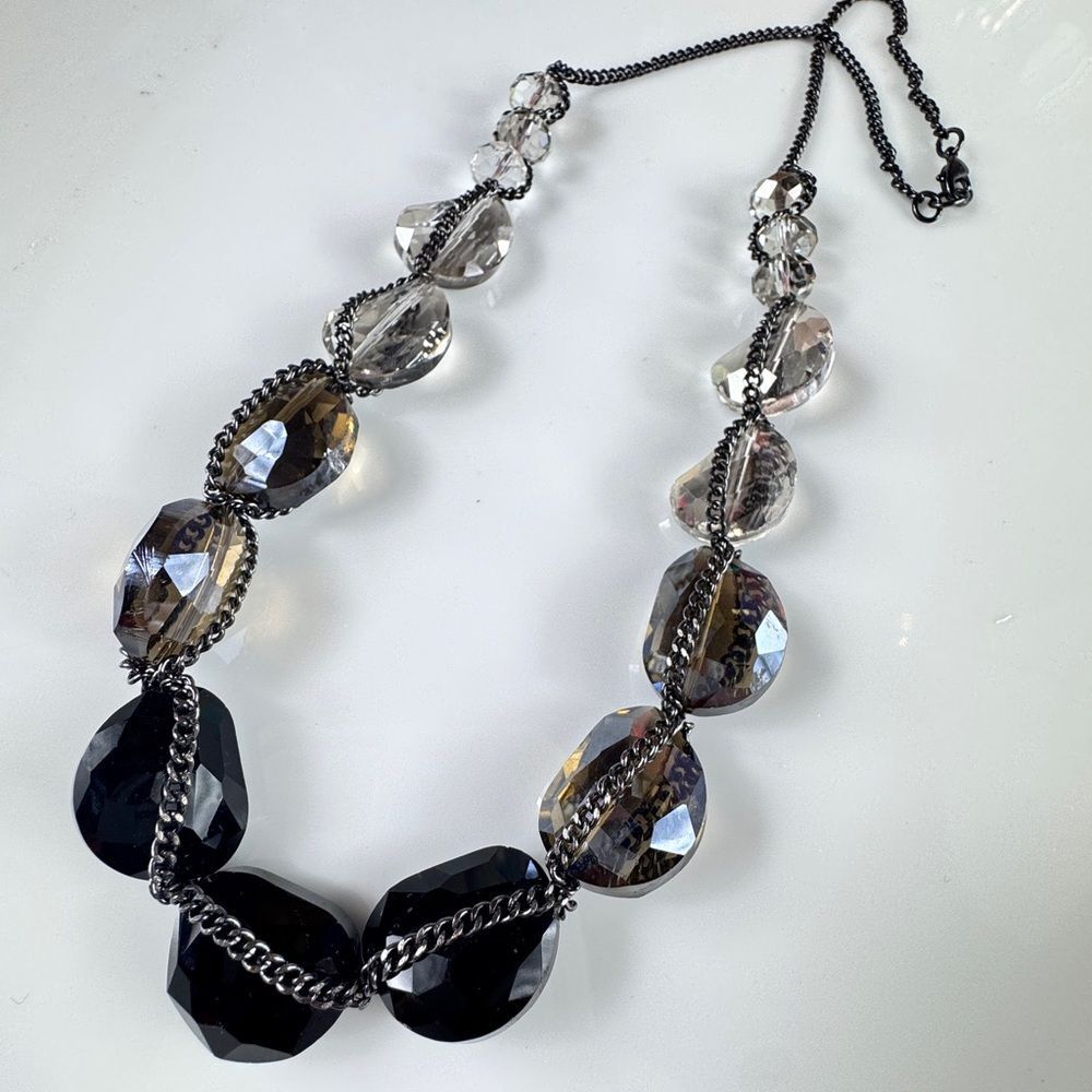 Elegant Faceted Glass Bead Necklace in Black and Smoke.
